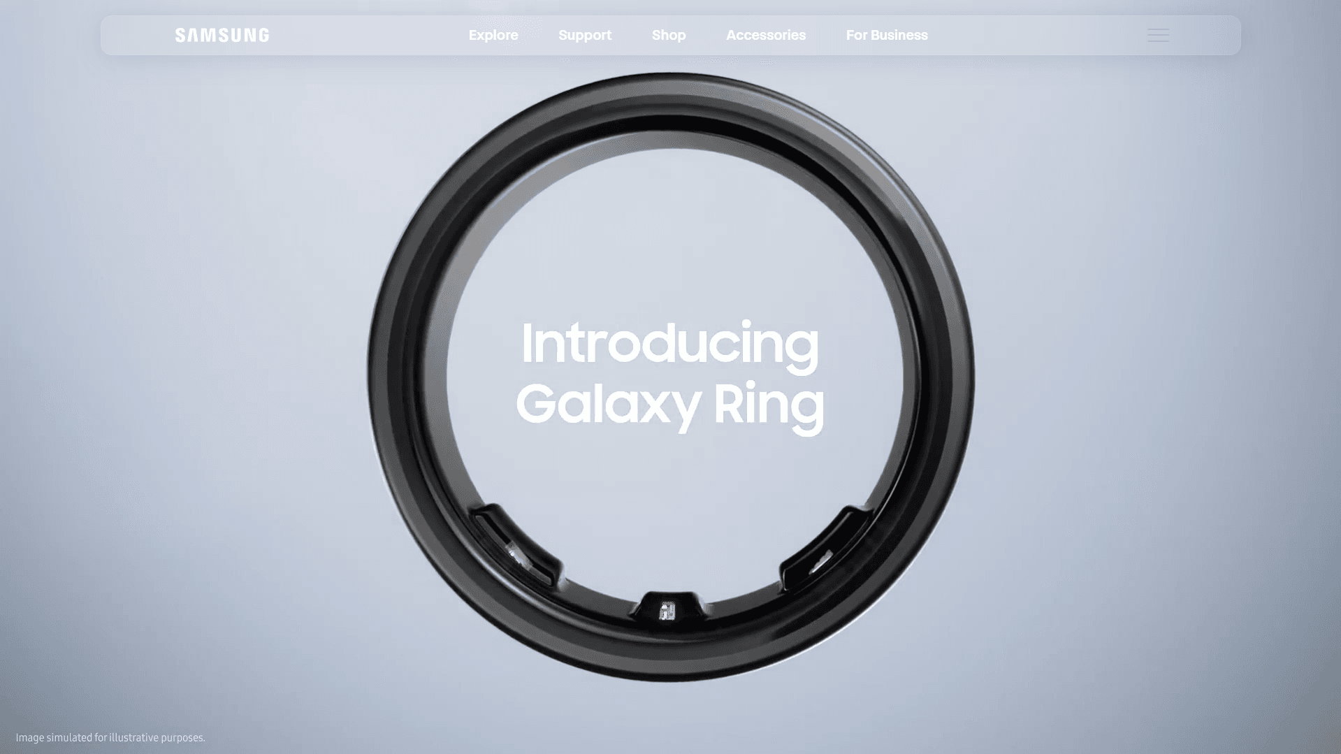 Samsung Galaxy Ring product launch page design with 3D product rendering
