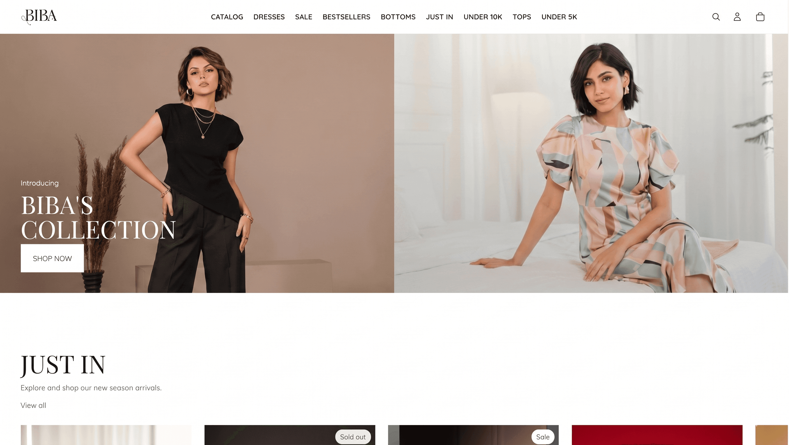 BIBA fashion e-commerce website design showcasing new arrivals and collections